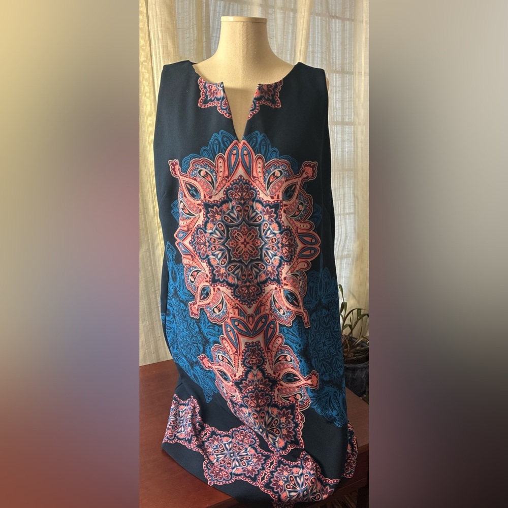 Taylor Navy Blue Mini Dress with Pink Medallion Print - Picture 4 of 9